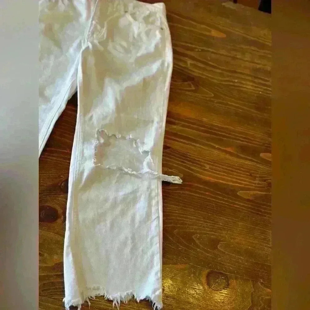 Free People Maggie Wide‎ Mid-Rise Distressed Raw Hem Straight Leg Jeans Size 29 - Picture 6 of 11